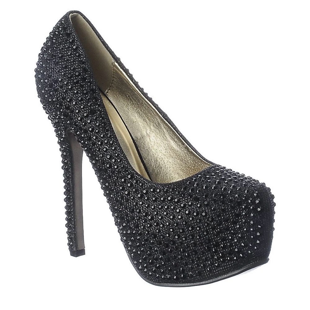 Bella Luna (size: 10) Women’s Rhinestone Platform Stiletto Pumps Heels in Black